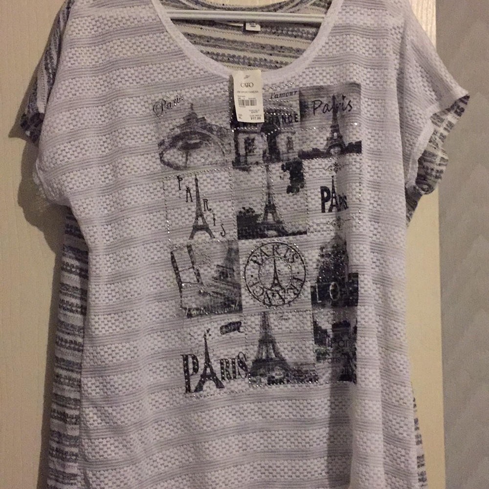 NEW WITH TAGS CATO sheer Paris short sleeve tee XL